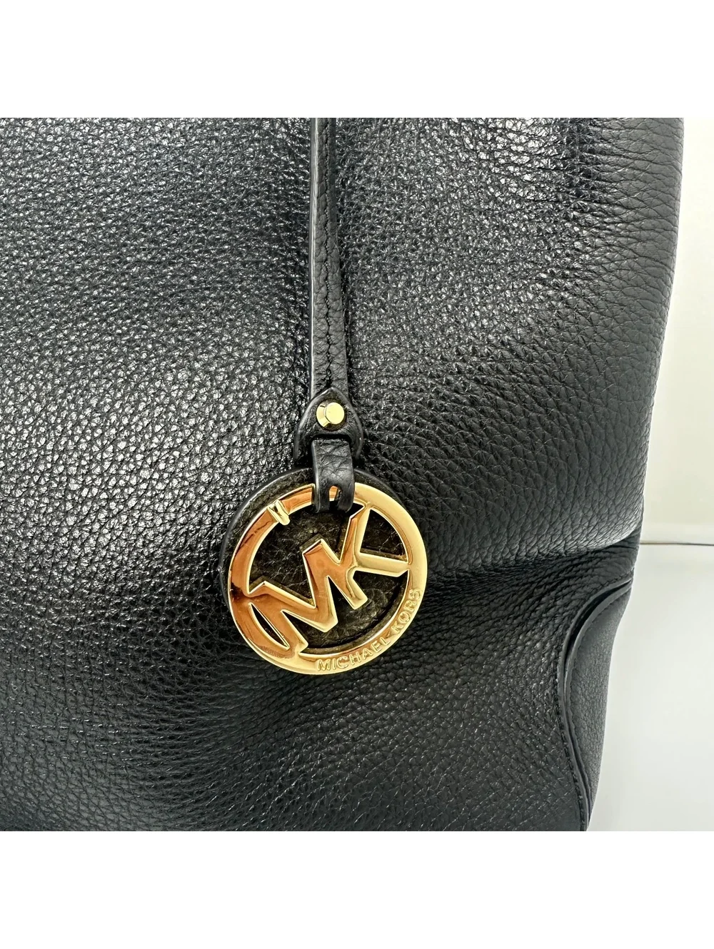 Michael Kors Black Leather Anabelle Large Satchel Handbag with Gold Hardware